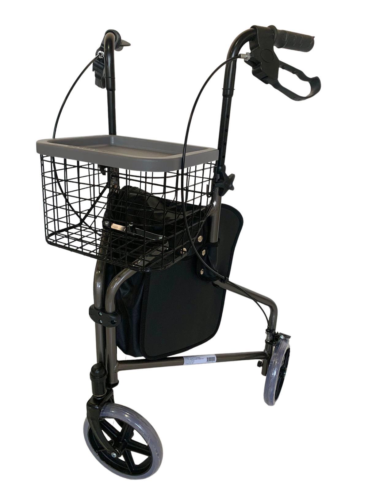 Mbrla891L - Andador Em Aluminio De 03 Rodas Prata Com Cesto